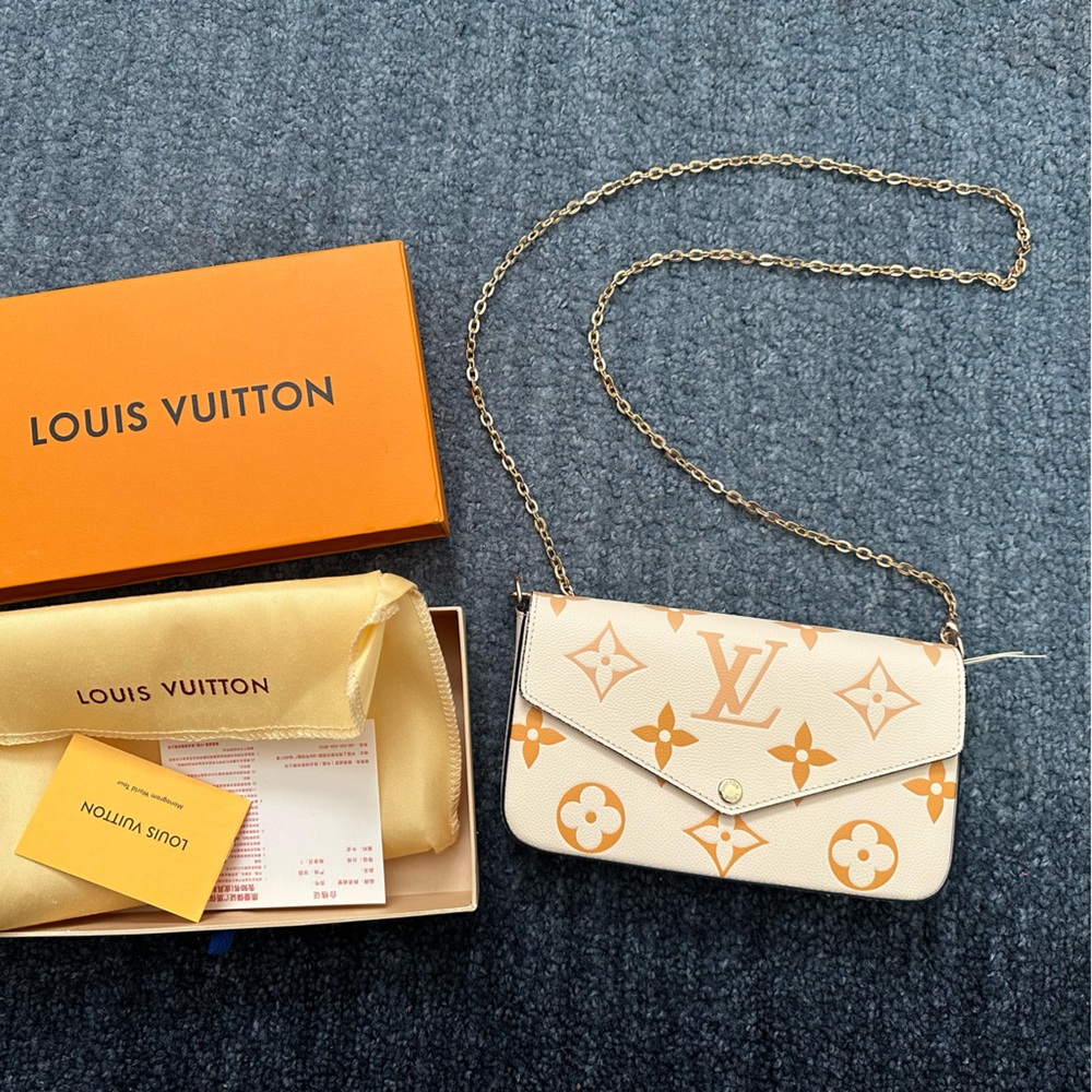 Beige & orange tone crossbody bag